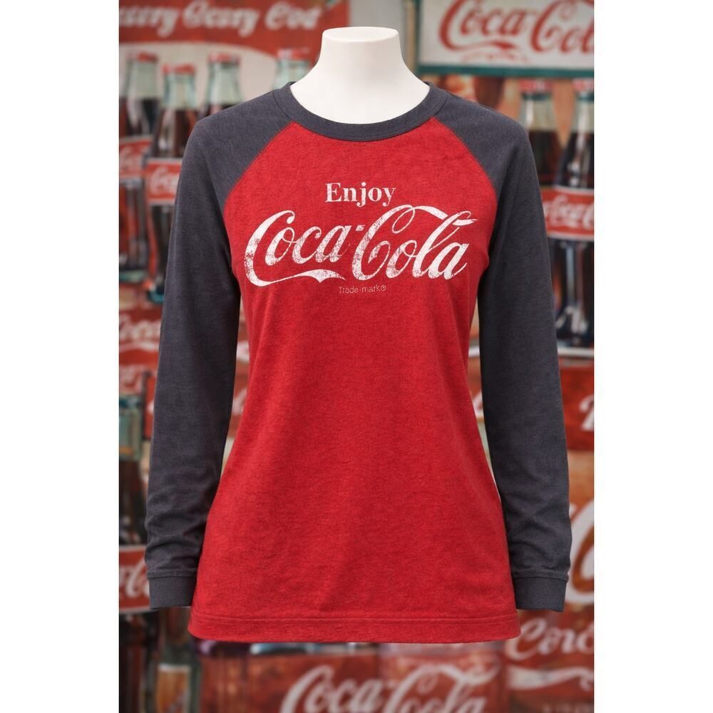 Coca-Cola Red Gray Graphic Fleece Lined LS Shirt S